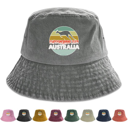 "AUSTRALIA" Kangaroo Printed Bucket Hat Trendy Simple Summer Hip Hop Fishing Hat For Gifts Unisex Outdoor Accessory Travel Hat