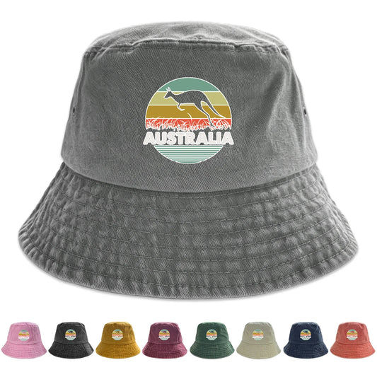 "AUSTRALIA" Kangaroo Printed Bucket Hat Trendy Simple Summer Hip Hop Fishing Hat For Gifts Unisex Outdoor Accessory Travel Hat