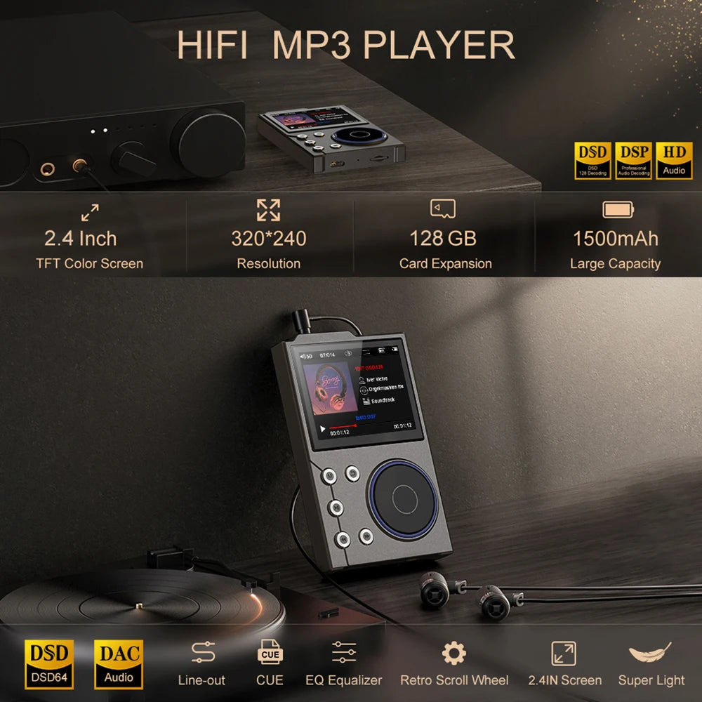 Hi-Fi Digital Audio MP3 Player Lossless DSD High Definition Portable MP3 Music Player Built-in 16GB Walkman Supports 20 Language