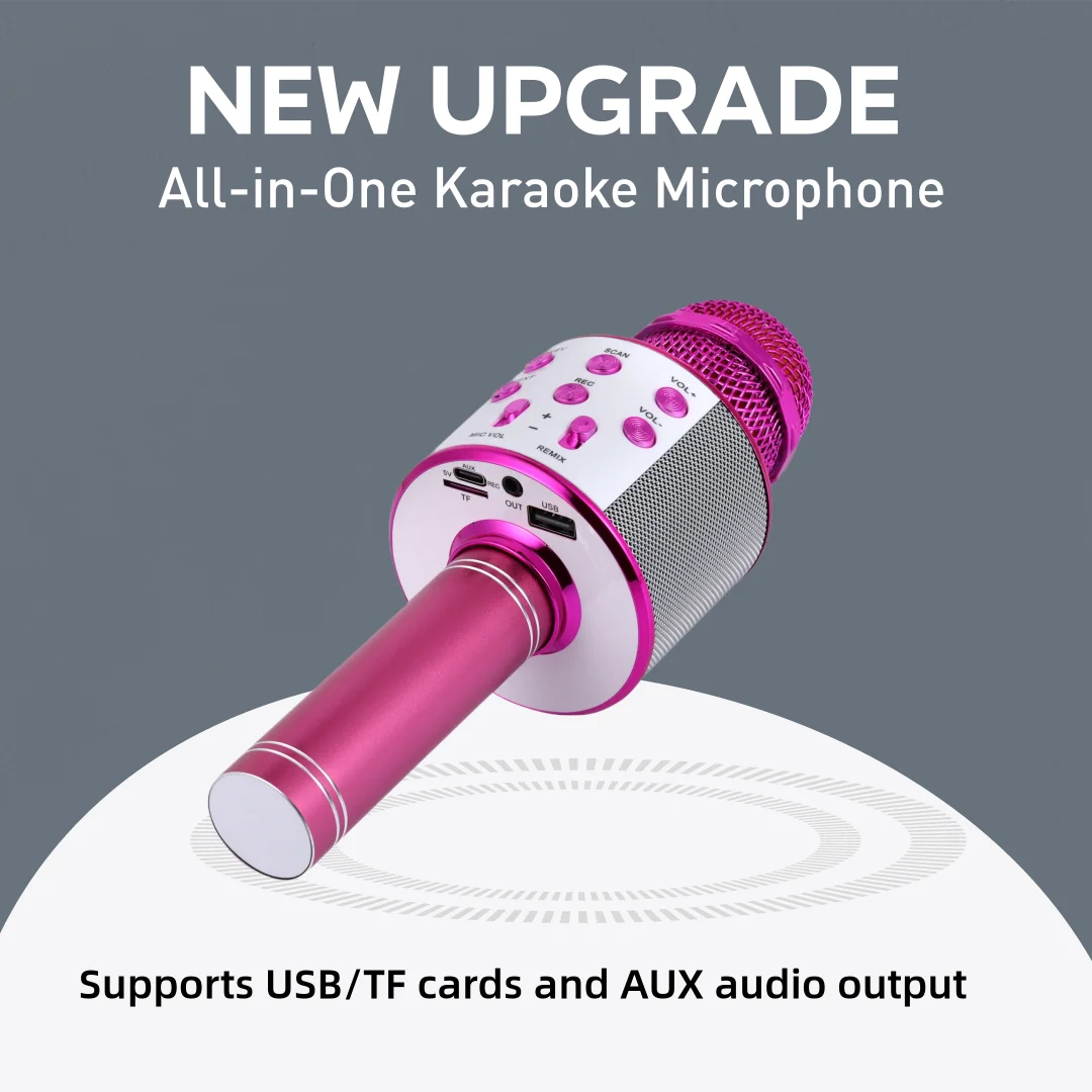 Portable Bluetooth Karaoke Microphone with 5 Voice Changer Reverb Adjustment Recording Function Microphone for Kids Gifts