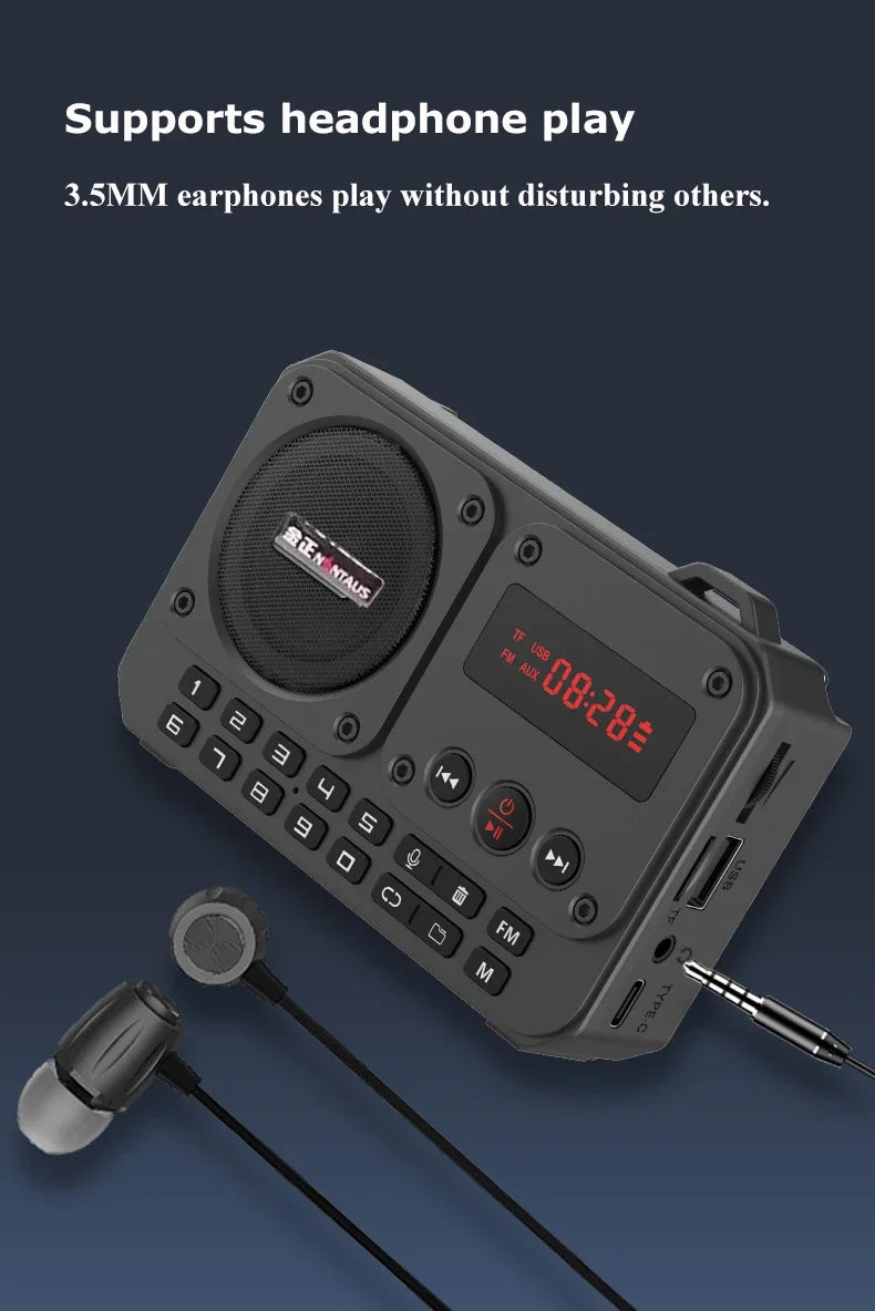 Mini Portable FM Radio Multifunctional Radios Bluetooth Speaker Recorder with LED Display Folder Switching TF Card U Disk Play
