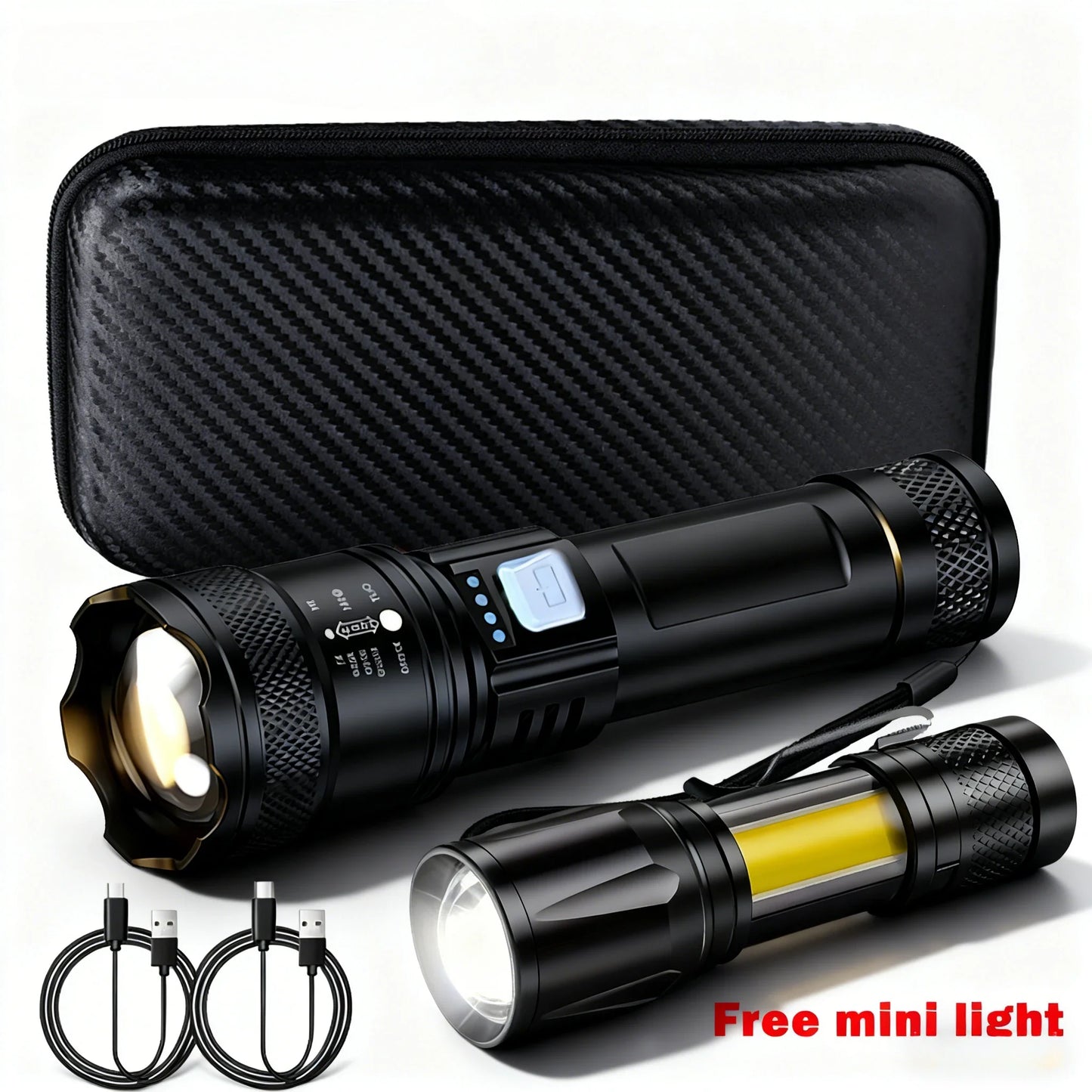 High Strong Power Led Flashlights 2000LM Tactical Torch with Display Light USB Charging Camping Fishing Emergency Zoom Lantern