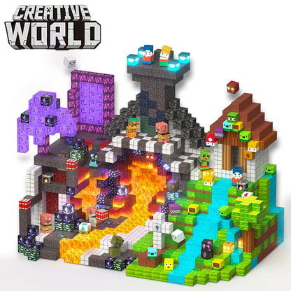 Magnetic Building Blocks Mine World Magnetic Forest Ender Lava  Construction Brick Cube STEM Toy Set Gift for Boy Girl Children