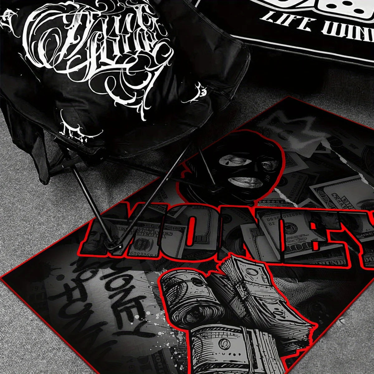 Gangster Dollar Design Area Rug,Non-Slip & Wear-Resistant,Bold Street Style Floor Mat for Living Room,Bedroom,Hip-Hop Home Decor
