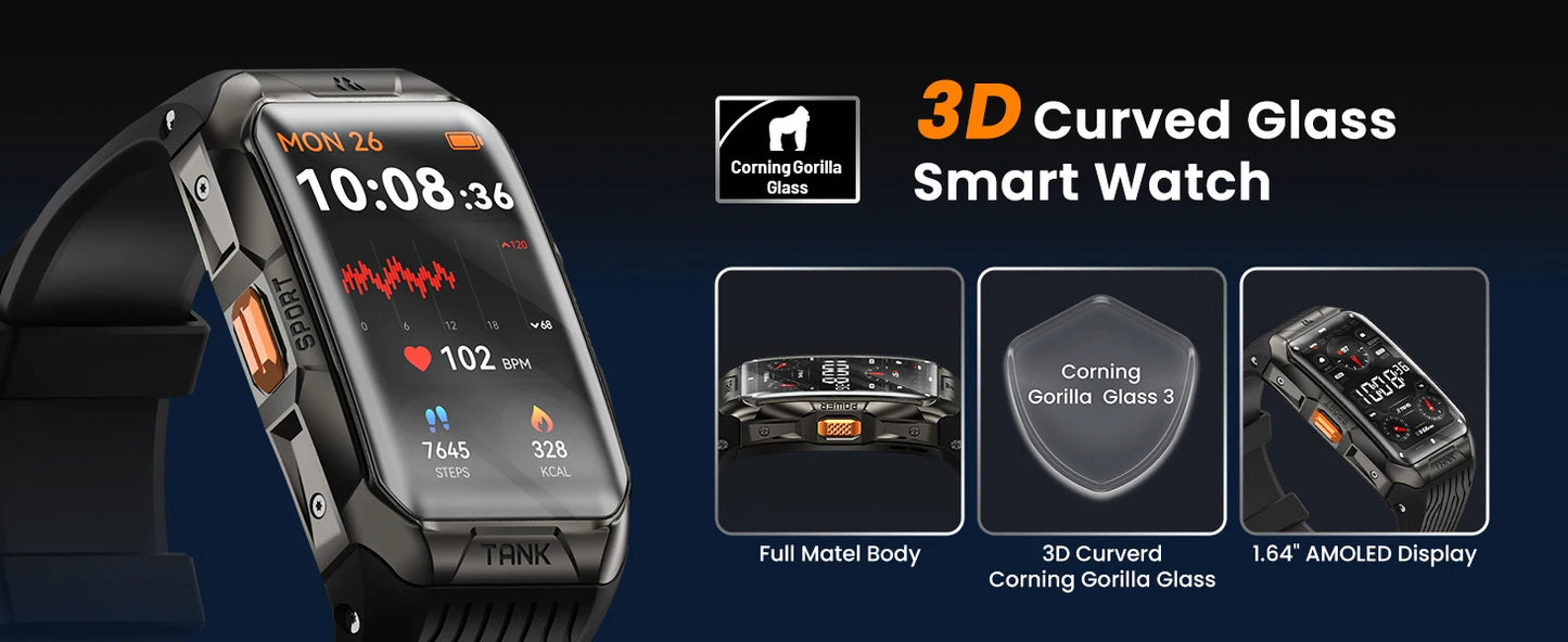 2025 KOSPET TANK X2 Rugged Smart Watch For Men 3D Curved Screen AMOLED AOD 5ATM IP69K Waterproof Bluetooth Call AI Assistant