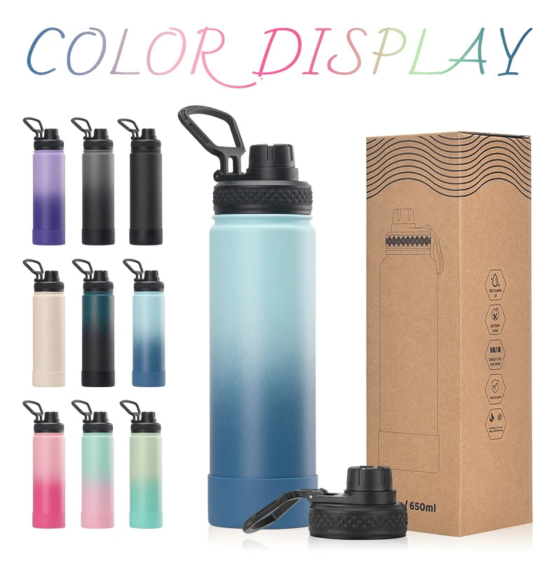 WATERSY 650ml Double Wall Thermal Bottle Stainless Steel Insulated Bottle with Handle Sports Water Bottle Vacuum Flask Keep Cold