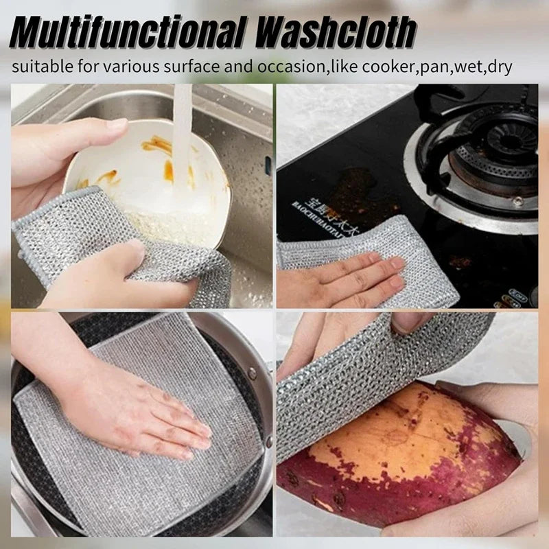 5-30 PCS Magic Dishcloth Silver Wire Cleaning Kitchen Cloth Thickened Microfiber Wash Towel Built-in Sponge Steel Wire Ball Rag