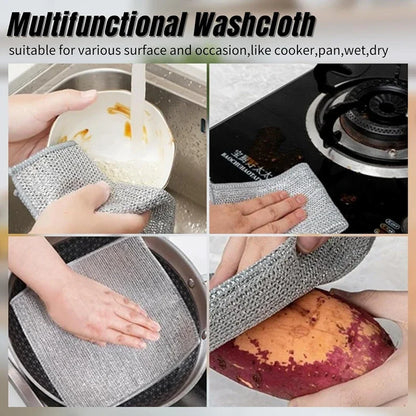5-30 PCS Magic Dishcloth Silver Wire Cleaning Kitchen Cloth Thickened Microfiber Wash Towel Built-in Sponge Steel Wire Ball Rag