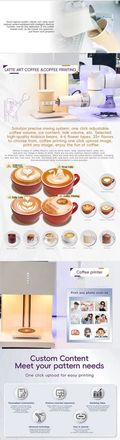 Customized AI Model Latte Art & Printing Robot Coffee Barista Vending Machine Commercial Automatic Coffee Equipment