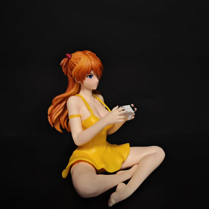 11cm Gaming Ver Figure EVA Kawaii Girl Yellow Dress Sitting Pose Anime Action Figurine Collectible Model Doll Birthday Gift