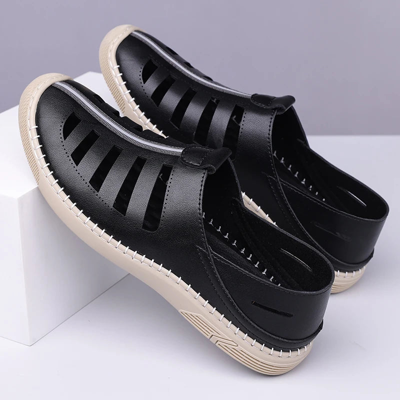 Men's Hollow Out Loafers, Summer Comfort Soft Sole Slip-On Casual Shoes, Anti-Slip Breathable Clog Sandals-HT619
