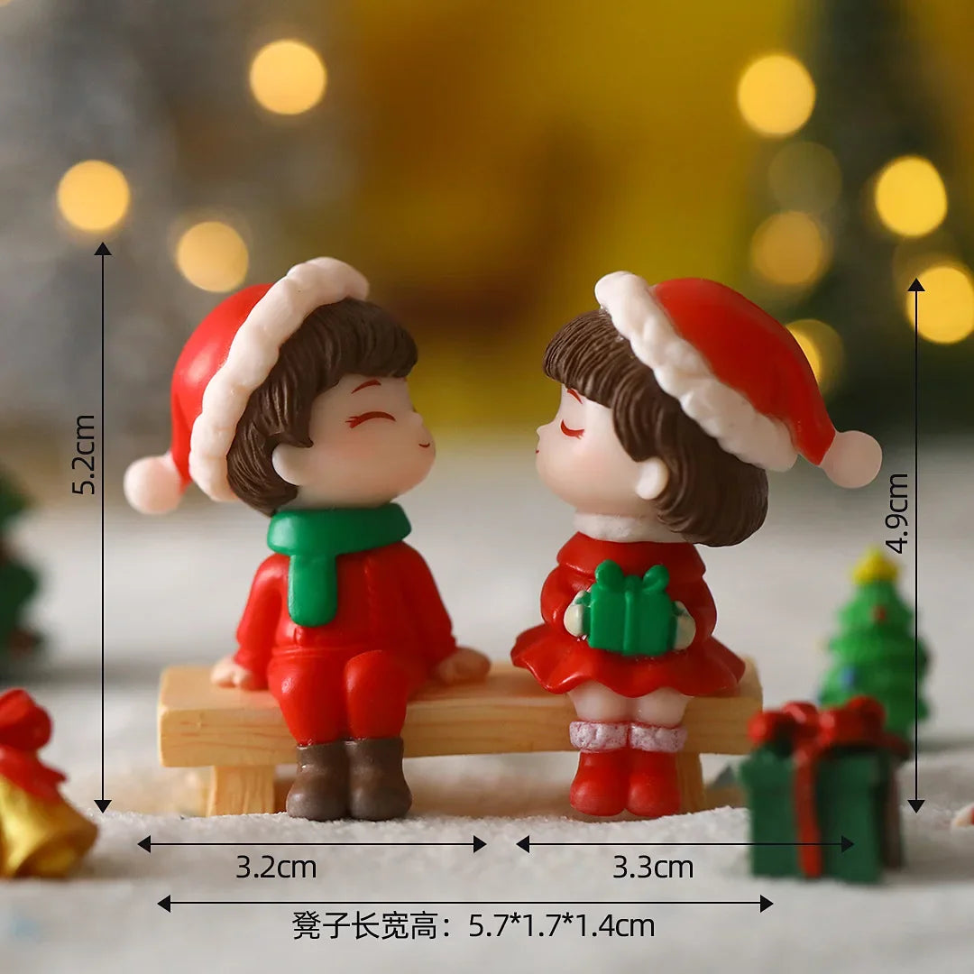 Mini Christmas Couple Figurines Cute DIY Micro Landscape Ornaments Desktop Decoration Accessories Table Decor