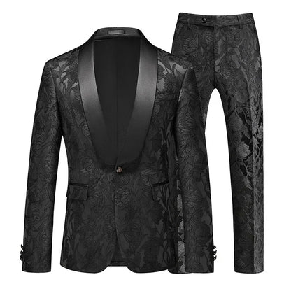 Man Outfit Fashion Printed Patchwork Slim Long Sleeve Men Suit Sets Single-breasted Blazer Straight-leg Pants Male 2-piece Suits