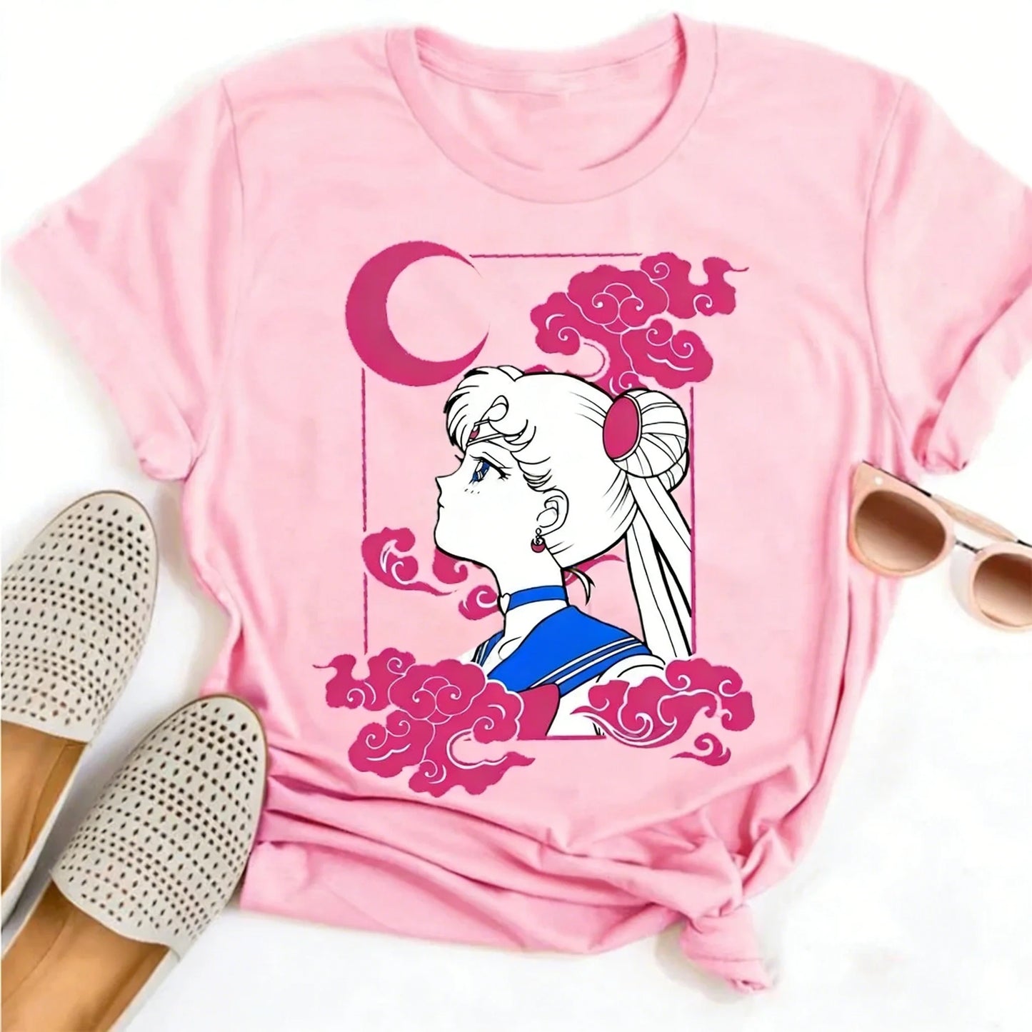 Summer 2026 Sailor Moon "Four Grid Emoji Pack" Soft Street Trend 100% Cotton Print Loose T-shirt Male/female Top Y2k