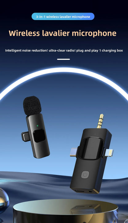 Wireless Lavalier Microphone 1 to 2 with Reverb Monitor Auto Noise Reduction for Video Live Streaming Vlog