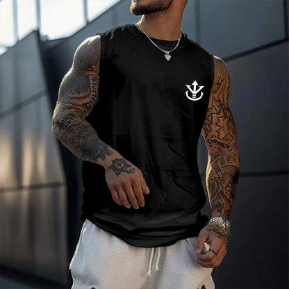 Dragon Ball Z Vegeta Black Sleeveless Shirt for Men Cotton Anime Print Tank Top with Horn Design Blue Power Effect Street Style