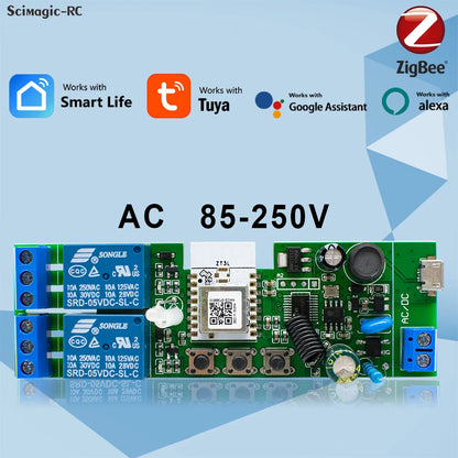 Alexa Smart Switch Zigbee Smart Home 2/1 Channels 220V 7-32V 85-250V 10A Relay Module Work With Alexa/Google Assistant