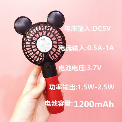 Handheld USB Charging Fan Cartoon Anime Character Mickey Mouse Shaped Desktop Electric Fan Kawaii Night Light Fan Toys Gif