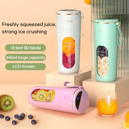 Upgraded Wireless Juicer with 14-Blade 304 Stainless Steel Blades, Smart Battery Display, Portable Juicing Cup