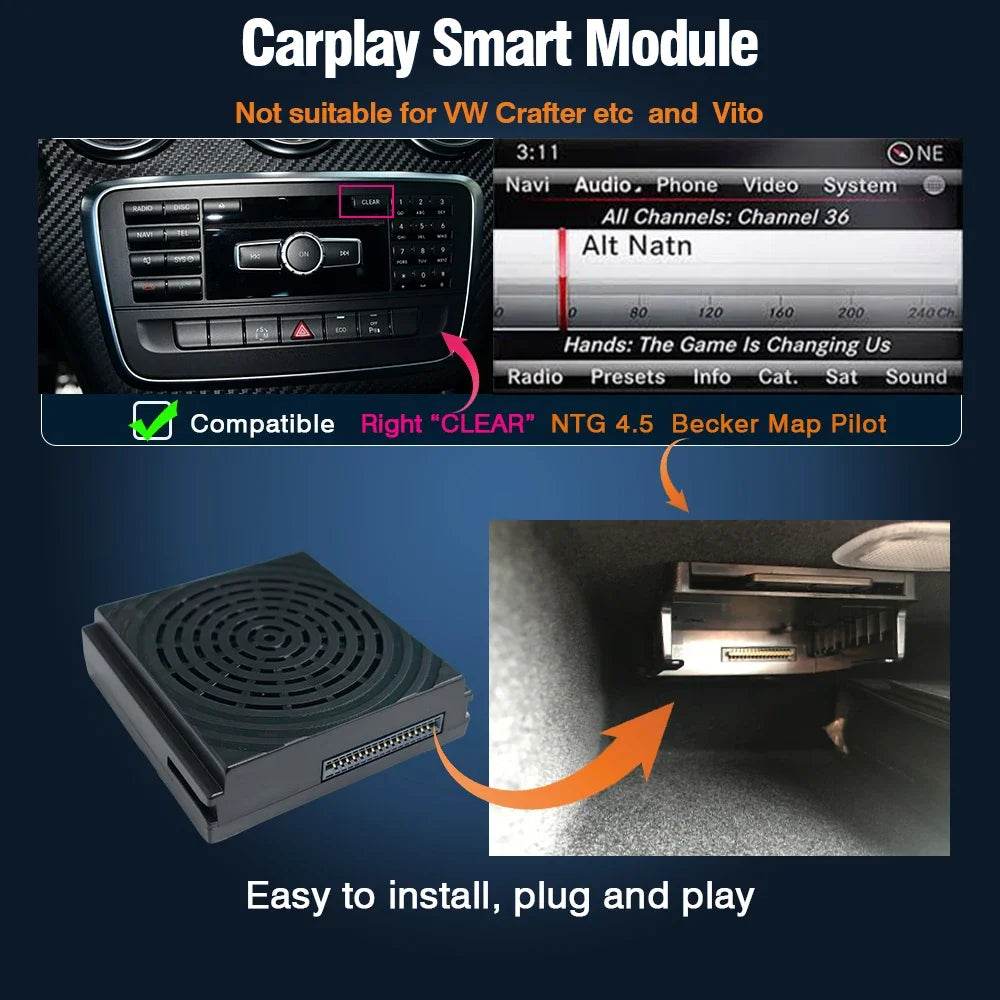 AUTOTOP Wireless CarPlay Android Auto Upgrade Adapter for Mercedes Benz A B C E CLA GLA GLK ML Sprinter NTG4.5 Becker Car AI Box, Airplay Android Mirror GPS BT, SWC Steering Wheel Control, Plug & Play Keep Original Factory Sy