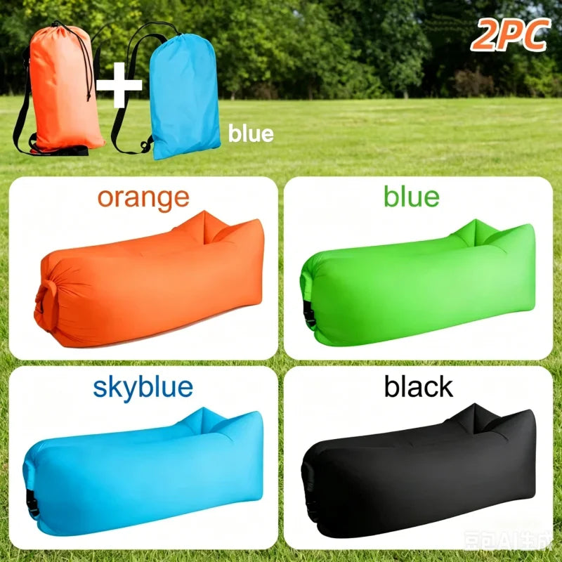LUSQI Inflatable Lounger Air Sofa Extra Thick Foldable Couch For Outdoor Camping Beach Patio Quick Inflation Home Furniture