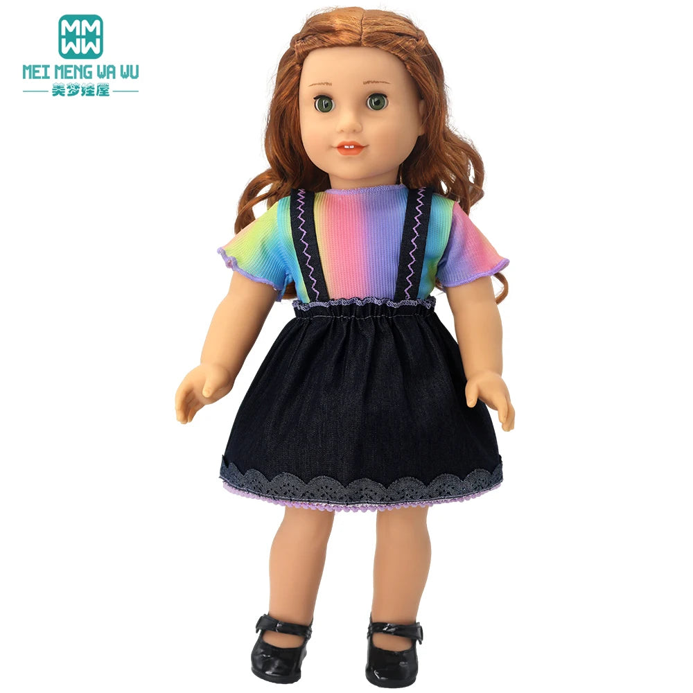 Fits 17-18inch American Doll and New Born Doll Clothes Fashion Dresses, Hooded Jumpsuit, Cardigan Strap Skirts Toys Gifts
