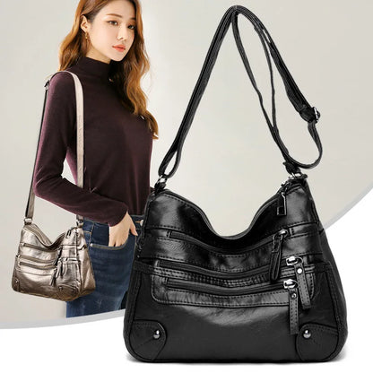 Stylish Multi Zipper Crossbody Bags, Soft Vegan Pu Leather Shoulder Bag, Women's Multi Pockets Handbag Purse for Women Daily Use