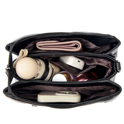 3 Layers Vintage Knurling Shoulder Crossbody Bags for Women Designer Retro PU Leather Ladies Purse Handbags Casual Messenger Bag