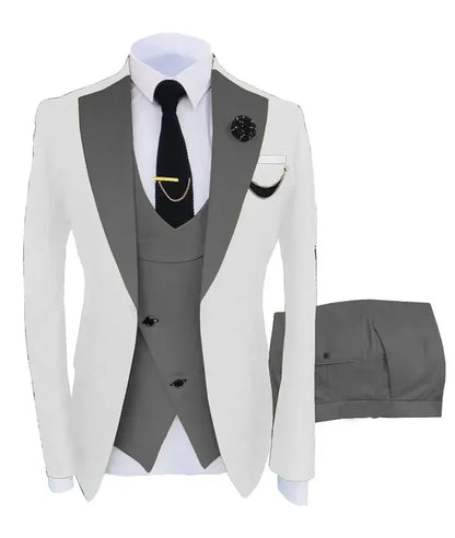 Men's Beige Three-Piece Formal Suit Set Shoulder-attached Collar Formal Wedding And Ball Suit Set Jacket+Vest+Pant