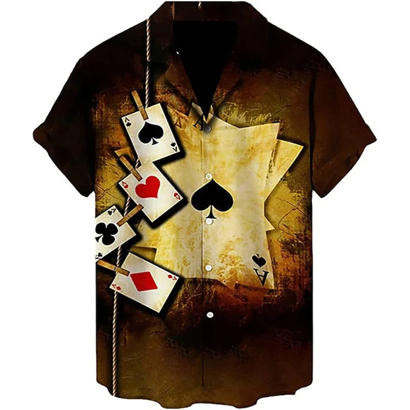 Men's 2026 Casual 3D Shirt with Poker Card Printing Fun Shirt Street Men's Summer Short Sleeved Clothing Men's Outdoor Clothing