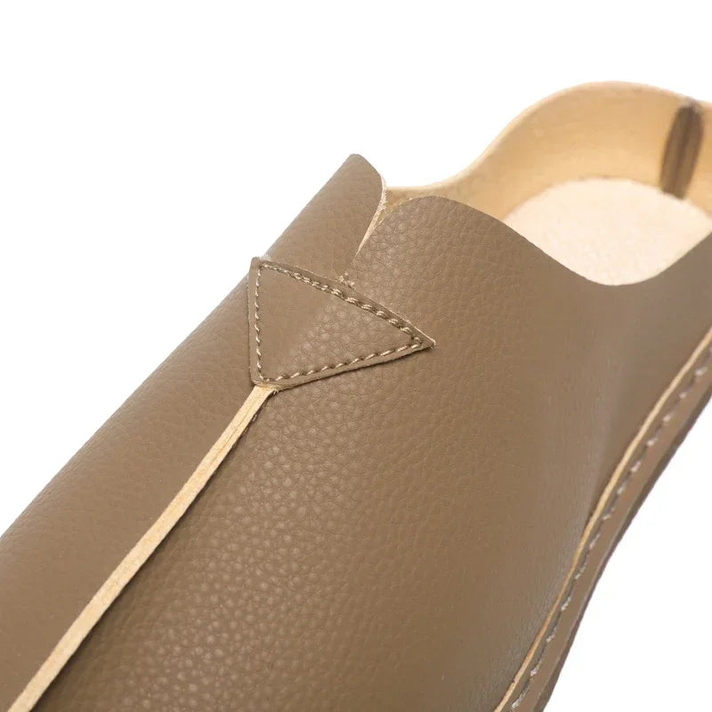 Fashion Leather Men Casual Shoes Slip on Man Loafers Breathable Soft Half Slippers Summer Flats Lightweight Lazy Driving Shoes