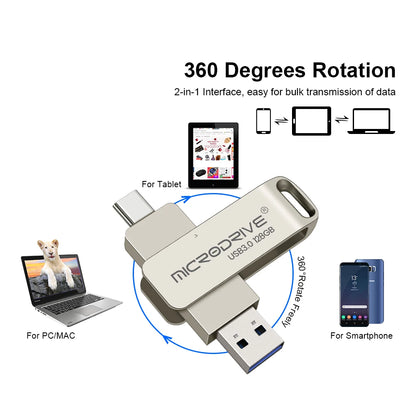 2 in 1 TYPE-C for Mobile Phone USB 3.0 Flash Drive 64GB Rotatable Black Memory Stick 128GB 256GB Pen Drive Pendrive U Disk