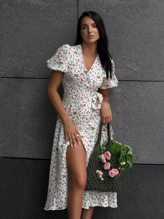 Bornladies Women's 100% Cotton A-Line Midi Dress Summer 2025 Floral Jacquard Elegant Beige Flowy Long Dress for Women
