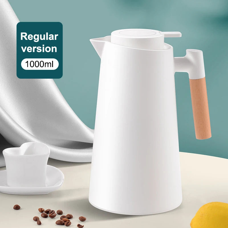 1Pc 1000ML Thermos Bottle Nordic Thermos For Hot Water Intelligent Water Heater Kettle Jug Bottle Vacuum Flask Wooden Handle