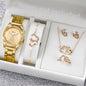 6PCS/Set Women's Watch Fashion Rhinestone Stainless Steel Band Quartz Watch Double Heart Jewelry Set（Without Box）