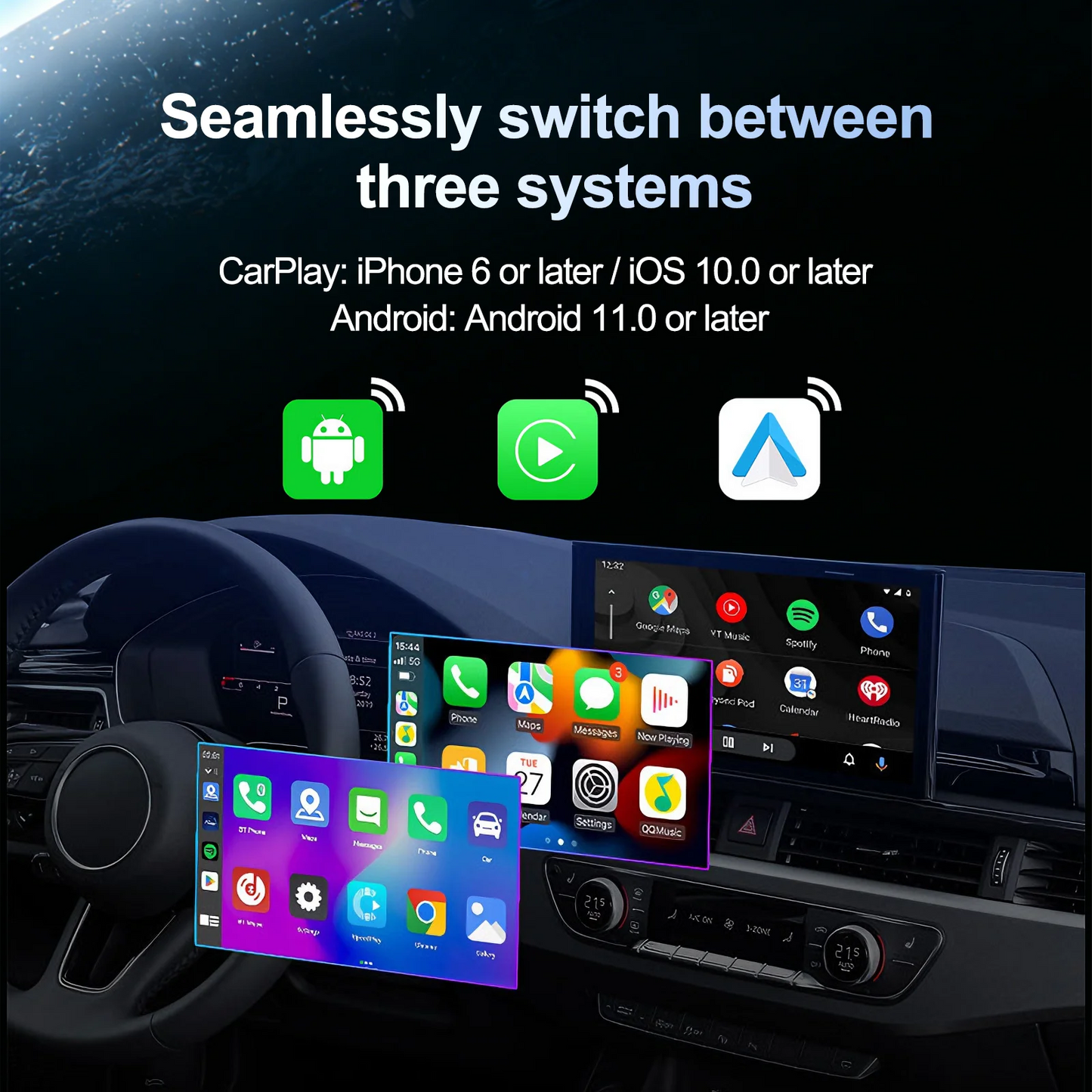 Android 13 Android Auto Wireless CarPlay AI TV Box QCM6115 8-Core Split Screen 64G 128G For Netflix Play Store