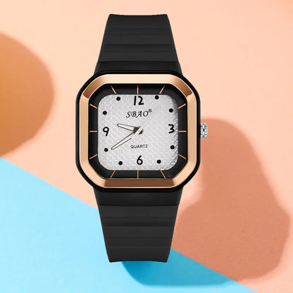 Trendy Square Dial Women Watch Teal Silicone Strap Rose Gold Bezel Analog Quartz Wristwatch Casual Waterproof Sport Wrist Clock