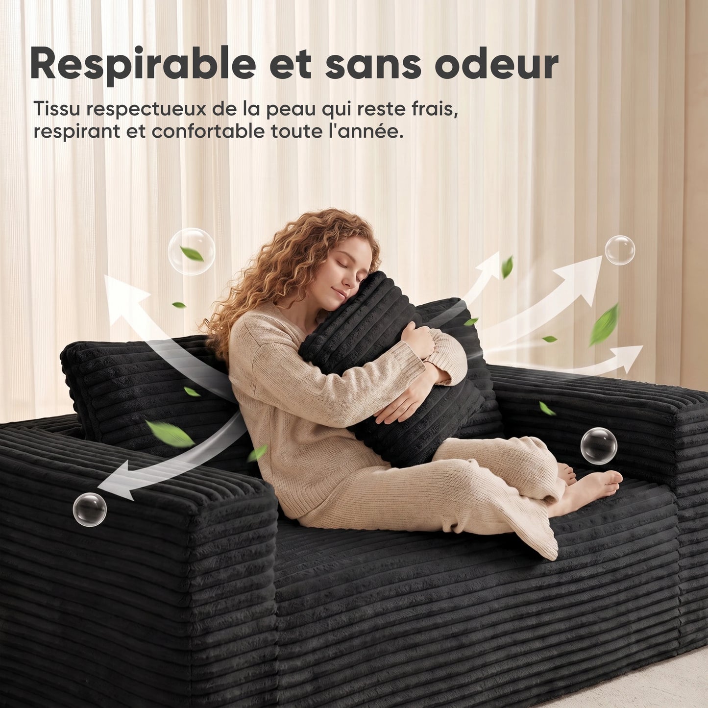 Boneless Deep Seat Loveseat No Assembly Needed Foam Base Sofa Soft Corduroy Fabric Apartment Bedroom Office Modern Living Room