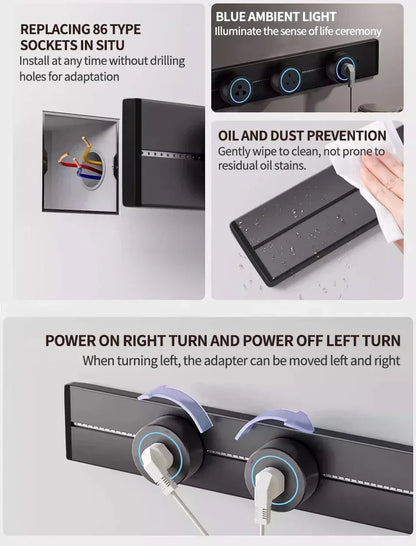 40cm 50cm Track Socket Wall Power Rail Movable Sockets High End Home Appliance Power 8000W EU US UK Standard USB Type c Ports