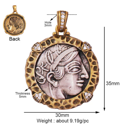 Antique Gold Bronze Beauty Portrait Knight Angel Goddess Coin Medallion Charm Pendant,Necklace Jewelry Accessories Supplies M64