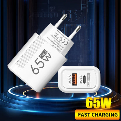 65W GaN Fast Charging USB Type-C Charger US EU Plug USB PD Quick Charge 3.0 Travel Wall Phone Charger Adapter For iPhone Samsung