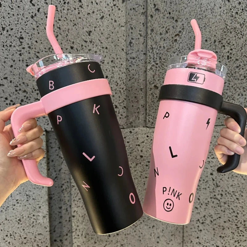 Stylish High Capacity Insulated Stainless Steel Water Bottle with Straw for Women Outdoor Sports Cup