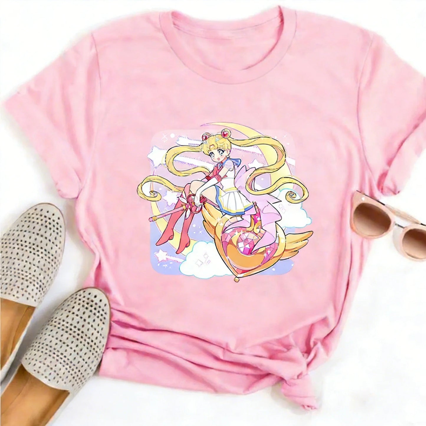 Summer 2026 Sailor Moon "Four Grid Emoji Pack" Soft Street Trend 100% Cotton Print Loose T-shirt Male/female Top Y2k