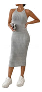 2026 Women's Crew Neck Solid Sleeveless Spaghetti Strap Dress Knit Ribbed Longline Slim-Fit Casual Sports Tank Dress Y2k Clothes
