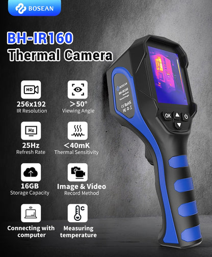 BOSEAN Thermal Imaging Camera with 256x196 IR Resolution, 25Hz, ＜40mK, 16GB Memory, -4℉ to 1022℉ for Maintenance, HVAC