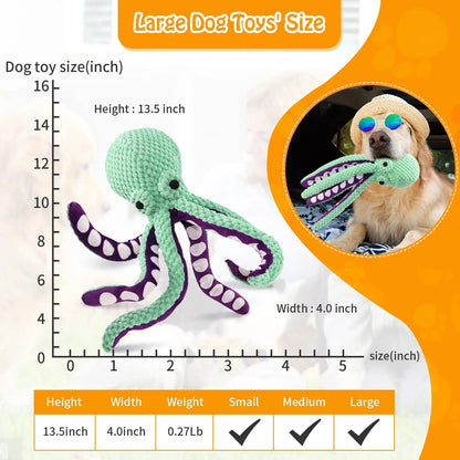 Squeaky Octopus Dog Toy, Pineapple Plush Chew Toy with Squeaker&CrinkleTentacles,InteractiveDentalPuppyToy for Small Medium Dogs
