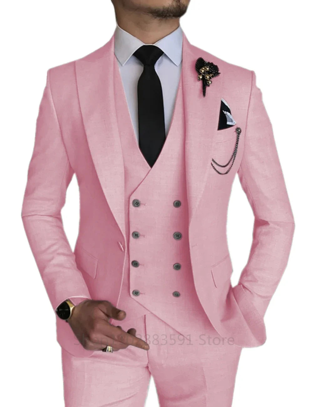 3 Piece Men's Wedding Dress Suits Slim Fit Lapel Tuxedos Party Leisure Formal Male Suit For Groomsman Suit (Blazer+Vest+Pants)