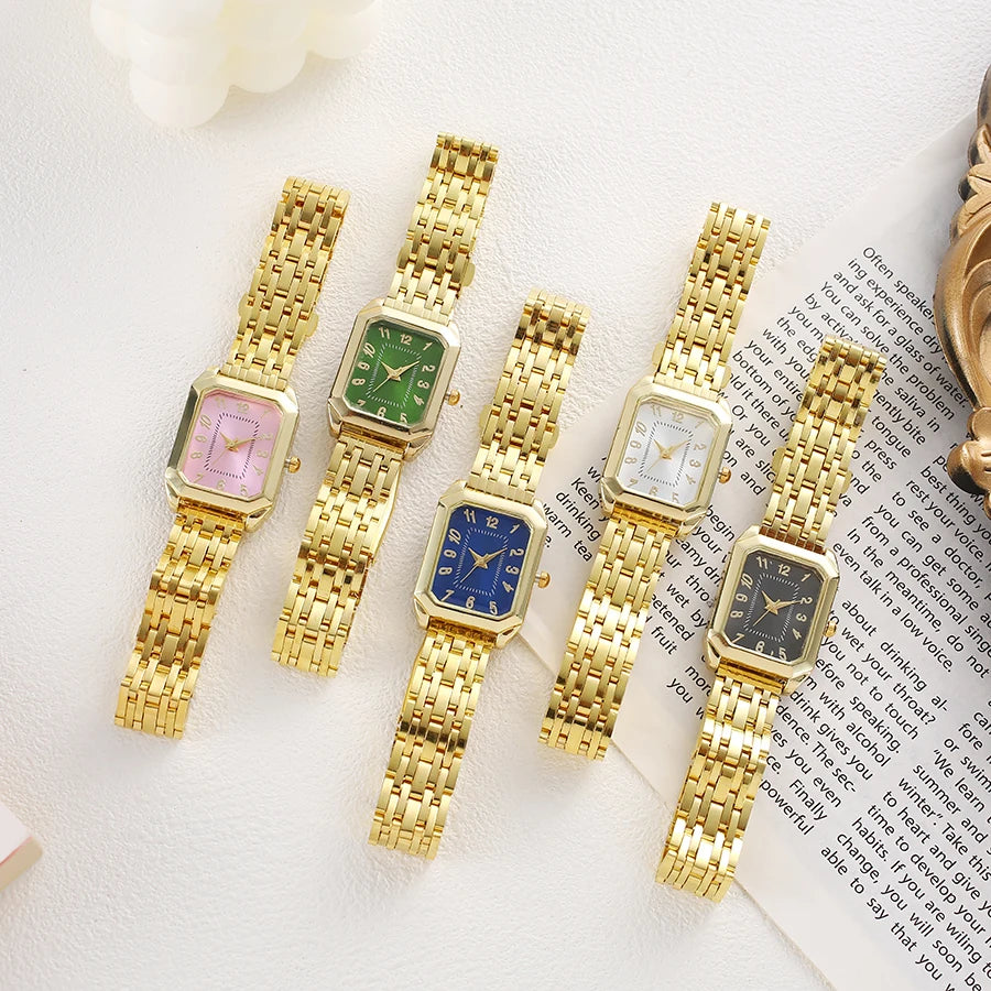Fashionable and luxurious all-match rectangular dial alloy quartz watch for women, suitable for daily wear, Christmas gifts