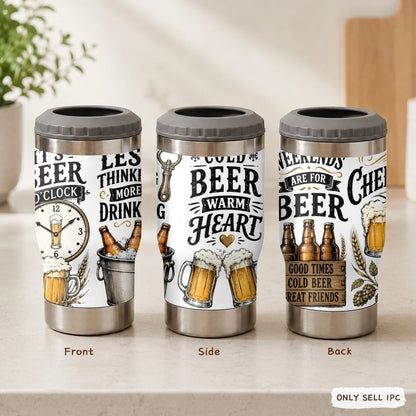 Funny Beer Quotes Vacuum Flasks 4-in-1 Stainless Steel Can Cooler Insulated Beer Soda Coffee Holder Dual Lids Fits 12oz