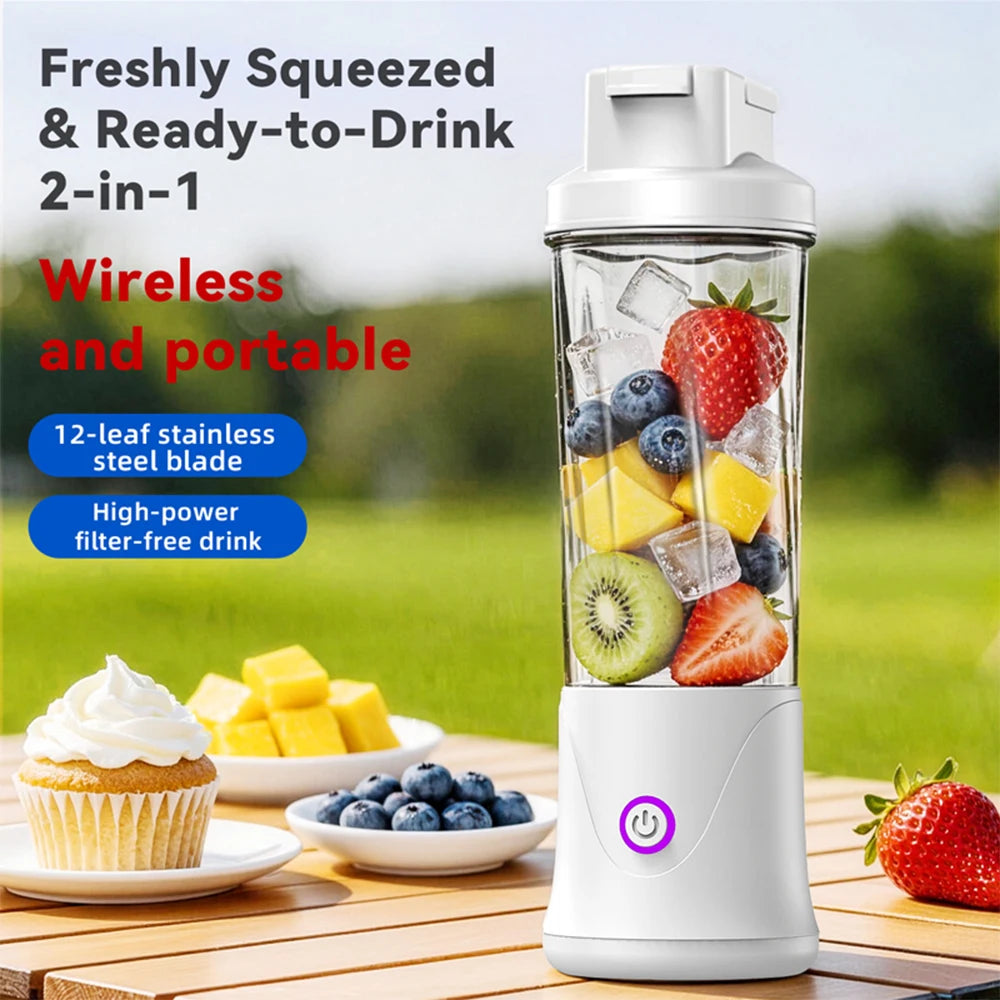 Portable Electric Juice Cup 15oz/450ml 12-Blade USB-C Mini Smoothie Blender Maker